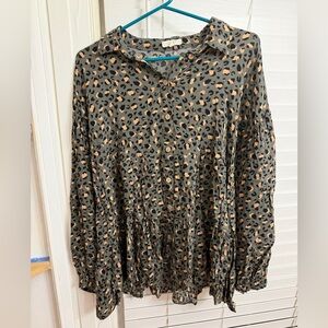 Leopard Print Button-Up Blouse